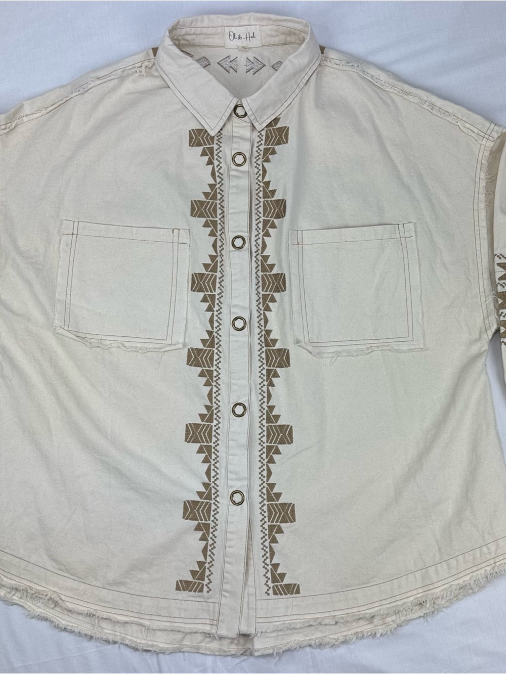 Oli & Hali Cream Button-Down Shirt with Brown Geometric Trim
